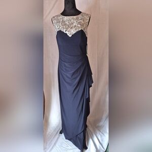 SLNY Strapless Navy Blue Dress NWT Sz 8 Evening Gown Silver Embellishments